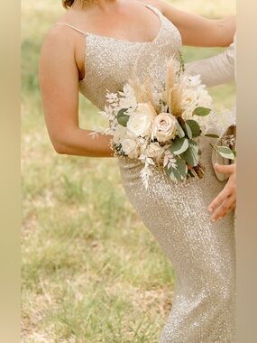 Lulus Champagne Sequin Maxi Dress | Formal Prom Holiday NYE Wedding Guest Size L